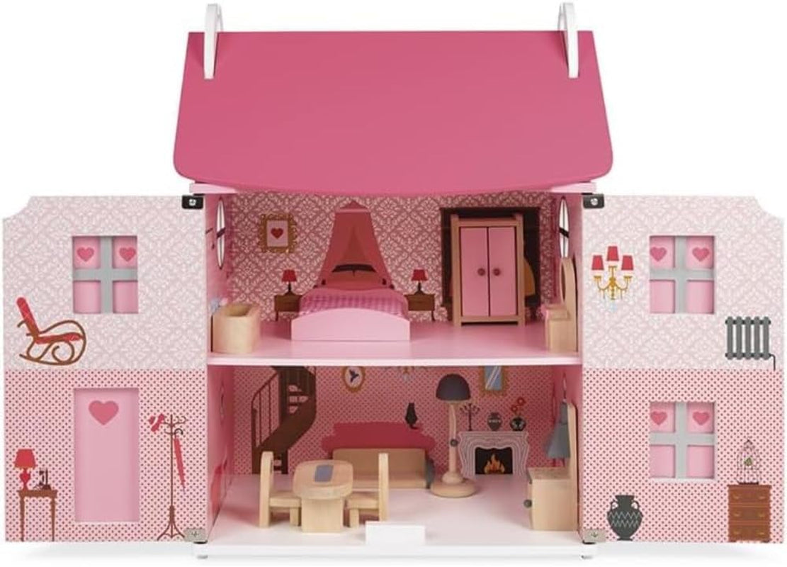 Janod Mademoiselle Maison de poupée en bois à 3 étages avec 11 accessoires, réplique de jouet, développe l'imagination, à partir de 3 ans, J06581
