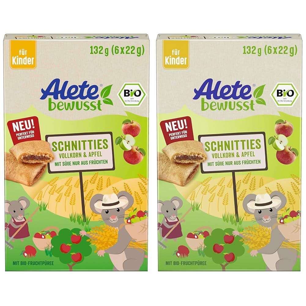 Alete Bio Schnitties grains entiers et pommes 6 X 22 grammes Mère et Enfant Naty Shop 2 x 132 grammes