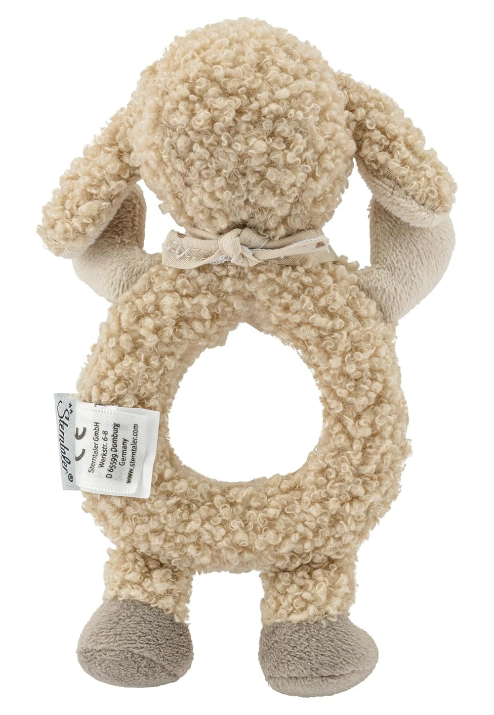Flocke Sheep Sterntaler Catch Toy - jouet d'activité motrice pour hochet, toucher et jouer - peluche pour bébés et enfants avec le hochet comme ami fidèle - jouet pour bébé en tissu doux de couleur sable Baby Toys Naty Shop