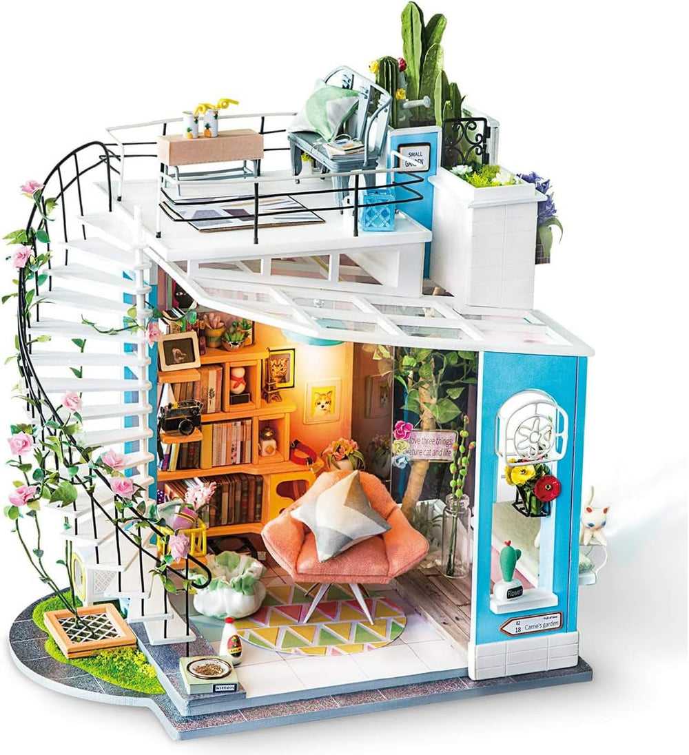 Robotime DG12 Rolife Dora'S Loft Maison de poupée miniature en bois, métal, tissu et carton, taille : 23 x 16 x 26 cm, 248 pièces Maisons de poupées Naty Shop Titre par défaut