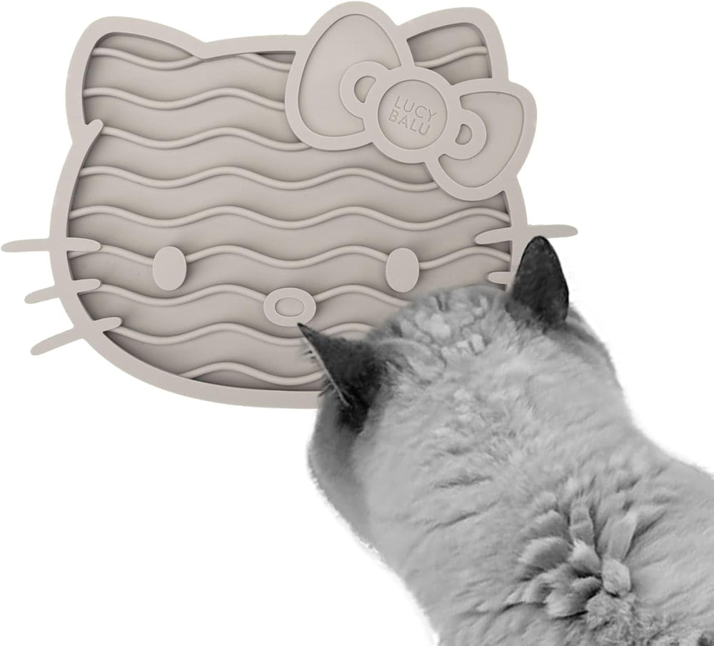 LucyBalu X Hello Kitty ZENCAT Covoraș de lins pentru pisici | Covoraș de lins pentru pisici | Hrănitor lent | Covoraș de lins din silicon de calitate alimentară | Covoraș de lins din silicon | Taupe