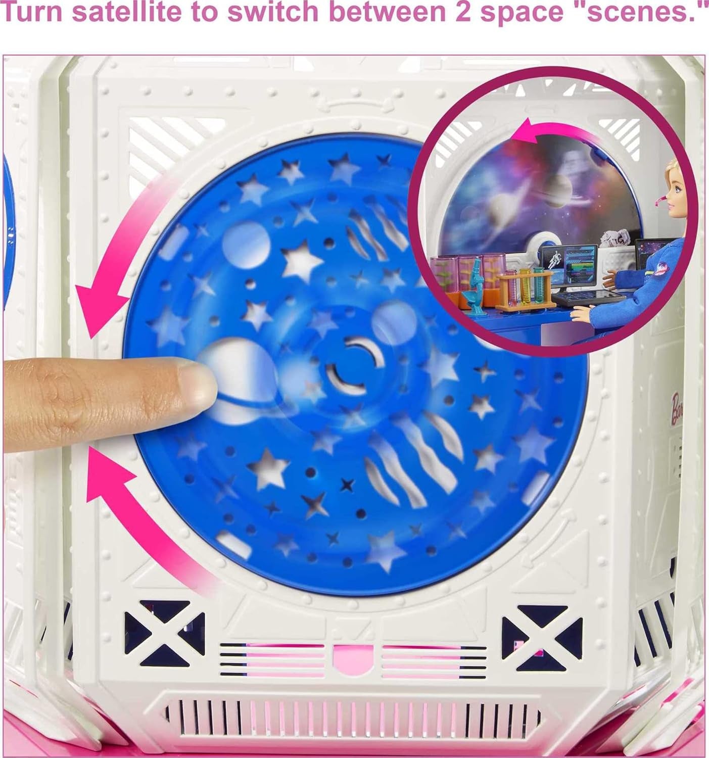 Barbie GXF27 - Stație Spațială Aventură Spațială, Păpușă Spațială, Cățeluș, Stație de Lucru, Scene Spațiale, 20 de Accesorii, Jucărie Cadou pentru Copii cu Vârsta de 3 Ani și Peste