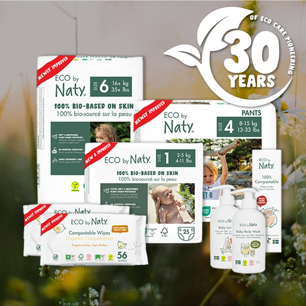 Lingettes Naty pour bébé | 100 % à base de plantes et sans parfum pour les peaux sensibles | Lingettes sans plastique et certifiées compostables avec de l'eau purifiée à 98 % | 672 lingettes (12 paquets)