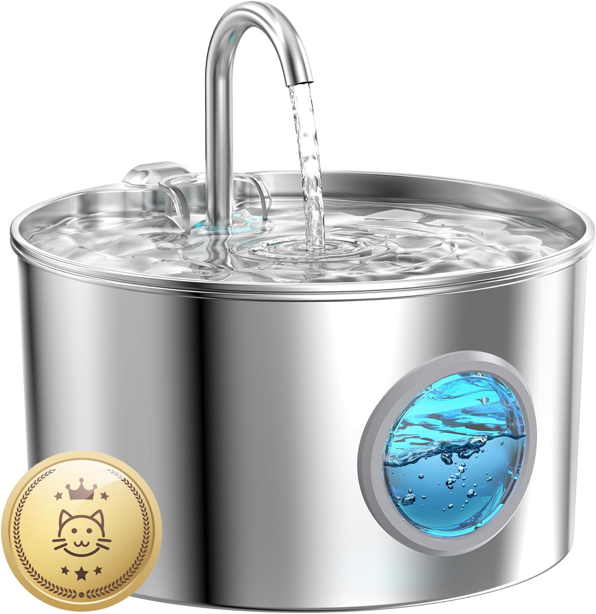 Katzenbrunnen Edelstahl Trinkbrunnen für Katze: Katzenbrunnen für Katzen - 2.2L Ultra leise Wasserbrunnen für Katzen - Katzentrinkbrunnen für Hunde mit Wasserstandsfenster - Enhtält keinen EU-Adapter