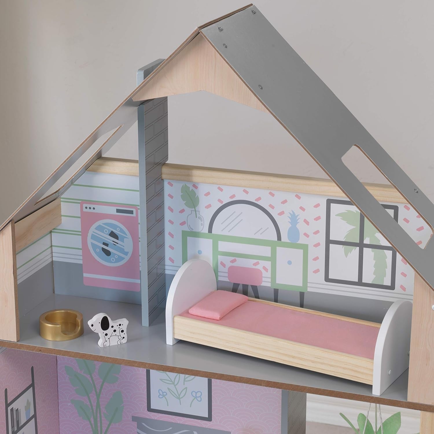 Kidkraft Alina Maison de poupée en bois avec meubles et accessoires pour poupées de 30 cm, ensemble de jeu à 3 niveaux avec chien et escalier mobile, jouet pour enfants de 3 ans, 10229 Naty Shop Dollhouses
