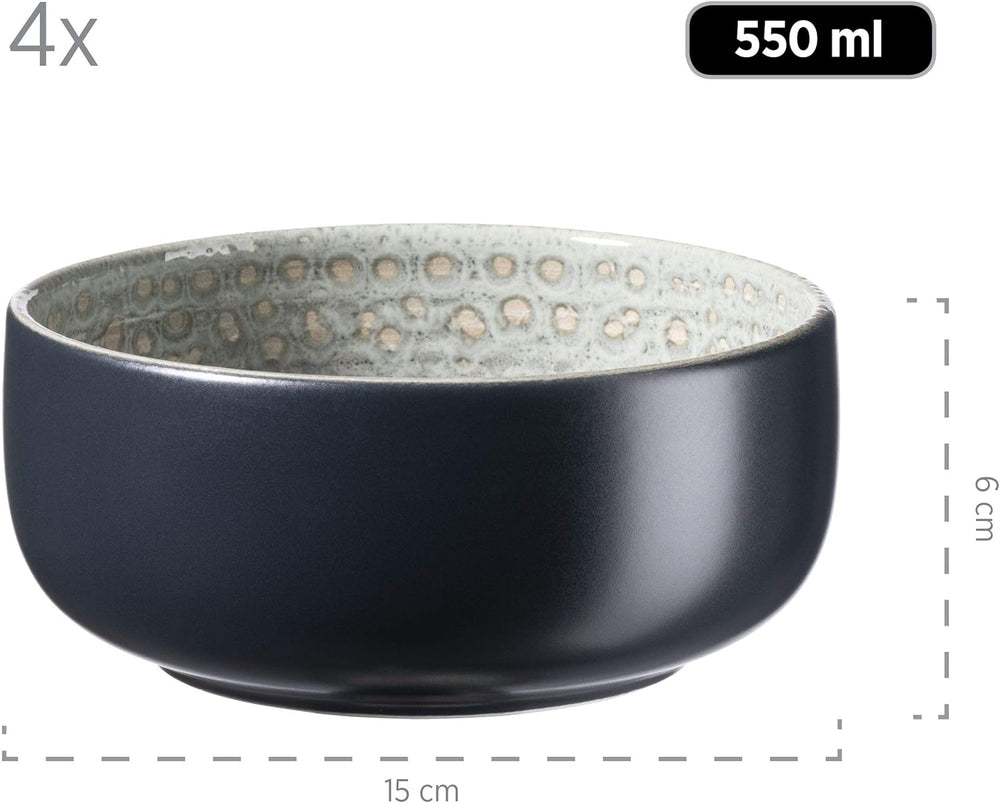 MÄSER 931744 Série Spicy Market, service de table peint à la main pour 4 personnes au design méditerranéen vintage, service de table 16 pièces en céramique, vert, grès