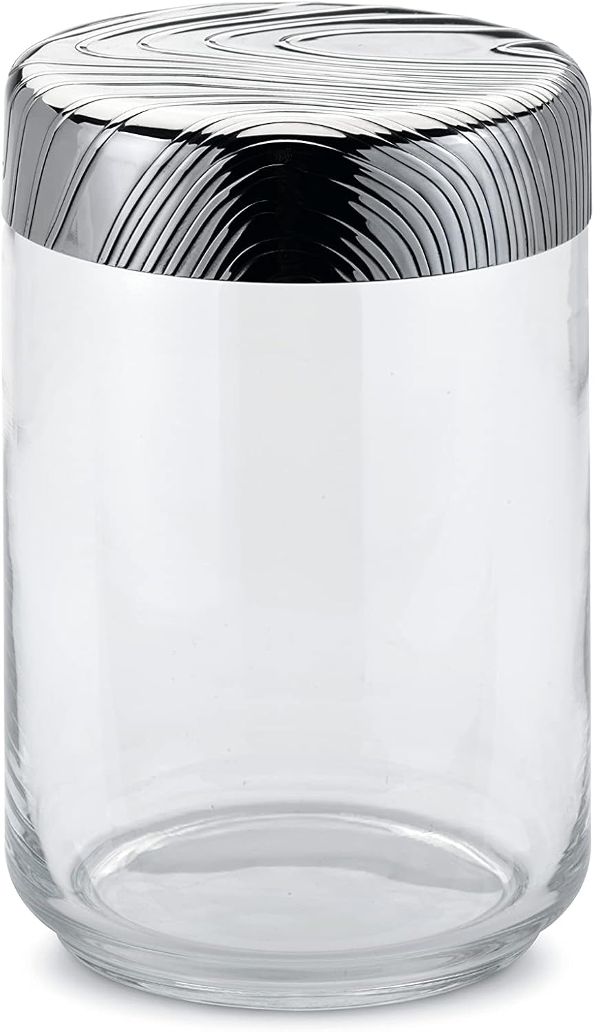 Alessi Veneer PU05/100 - Marmite de cuisine au design hermétique Pot en verre avec couvercle en acier inoxydable 18/10 Décoration en relief Boîtes de conservation des aliments Naty Shop Multicolore Taille unique