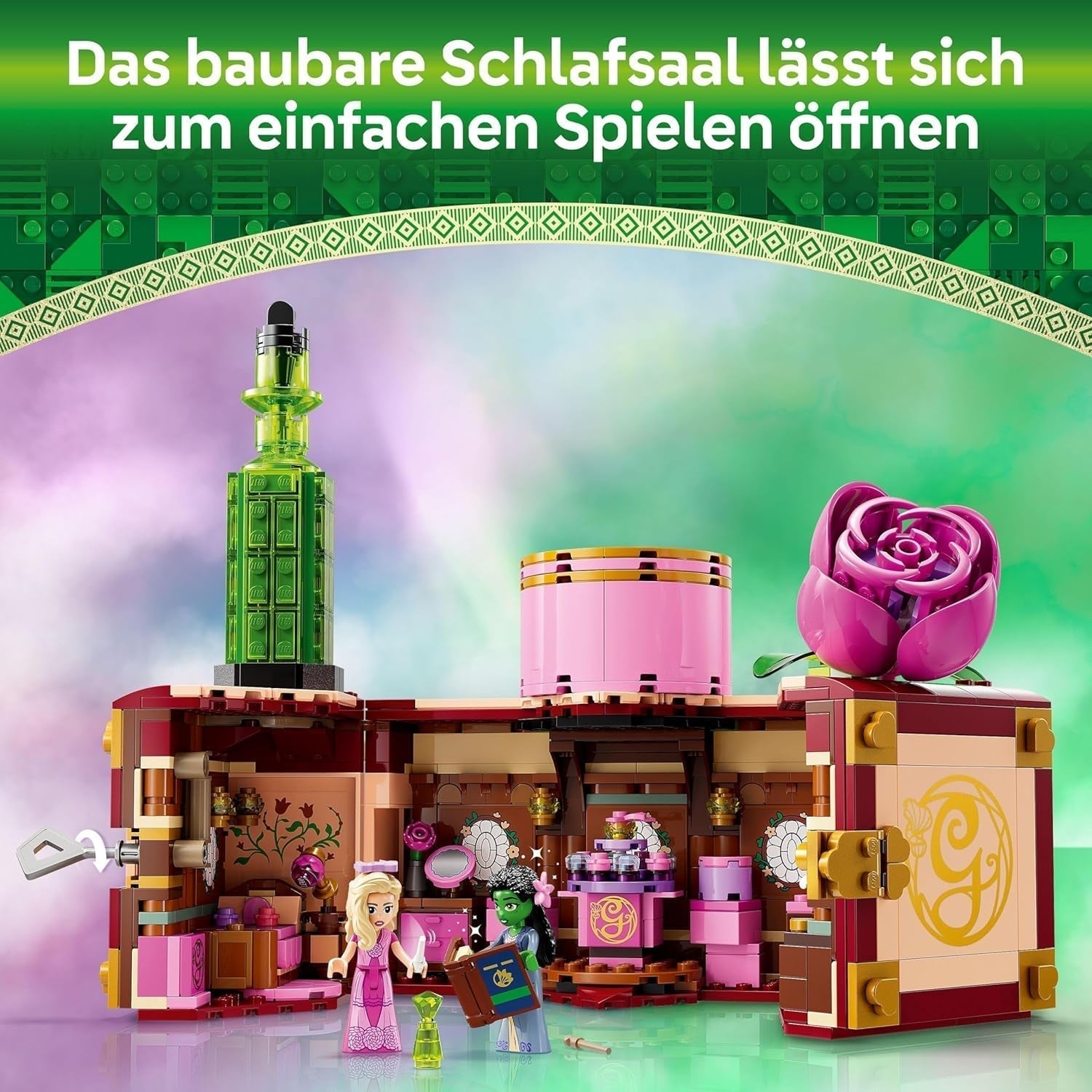 LEGO Wicked Glinda et Elphaba's Bedroom - Maison de poupée avec 2 mini poupées Les Sorcières d'Oz, des accessoires sympas dont des fleurs et des tenues - Jouet créatif pour les filles de 8 ans et plus et les fans - 75683 Jeux de construction Besuche den LEGO-Store