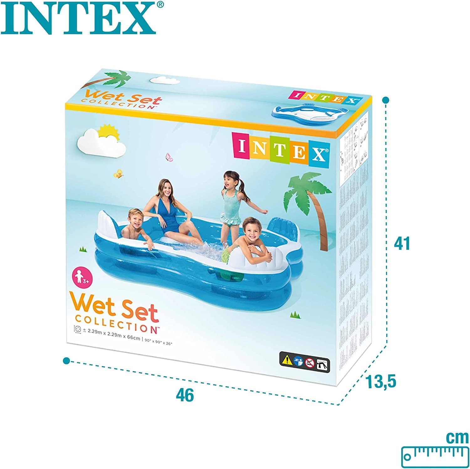 Intex 56475NP - Piscină gonflabilă pentru familie, pătrată cu patru locuri, vinil, multicoloră, 229x229x66 cm