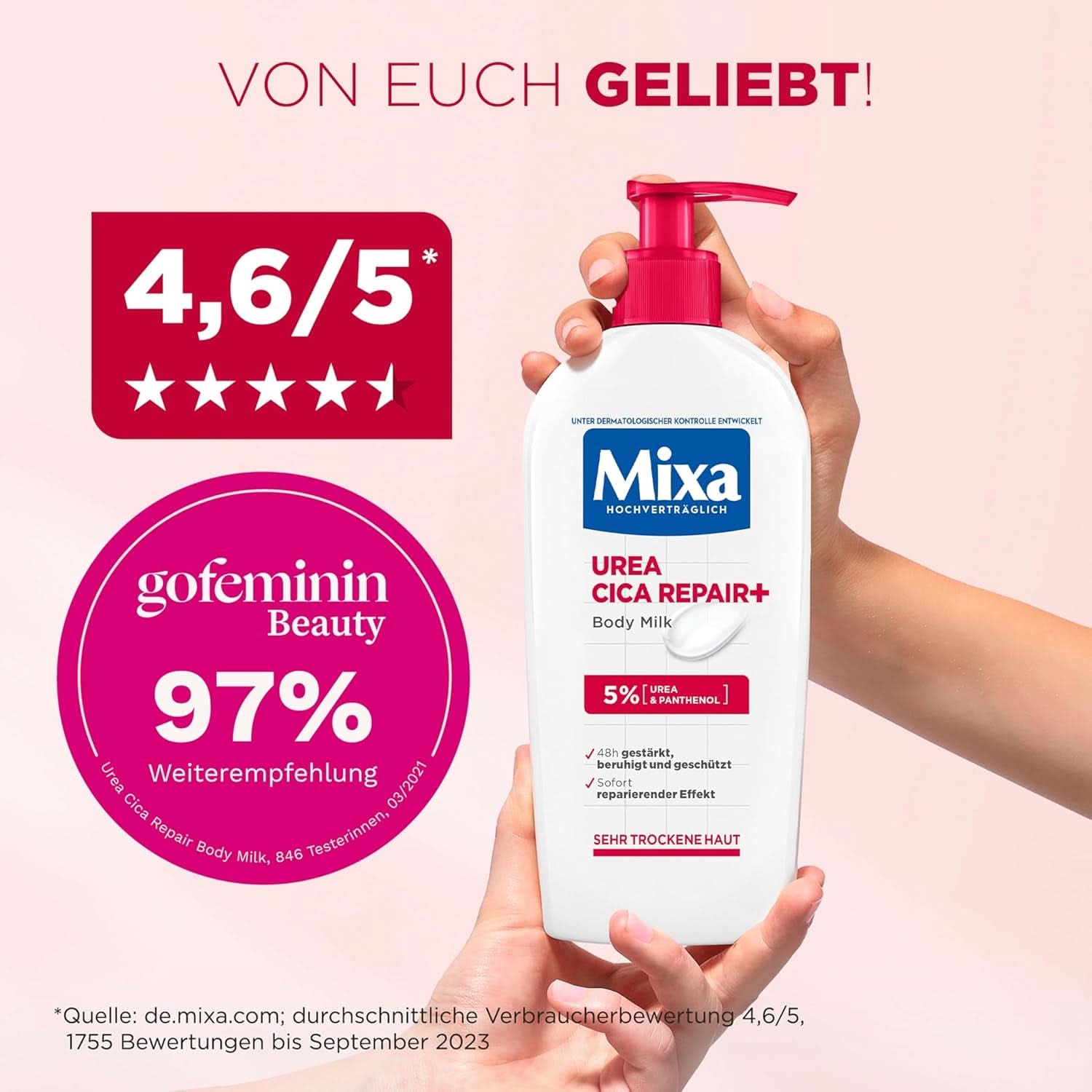 Mixa Urea Cica Body Lotion XXL, À l'urée et au panthénol régénérant, Lait corporel apaisant et protecteur, Pour peaux sèches, 400 ml Douche et bain Naty Shop