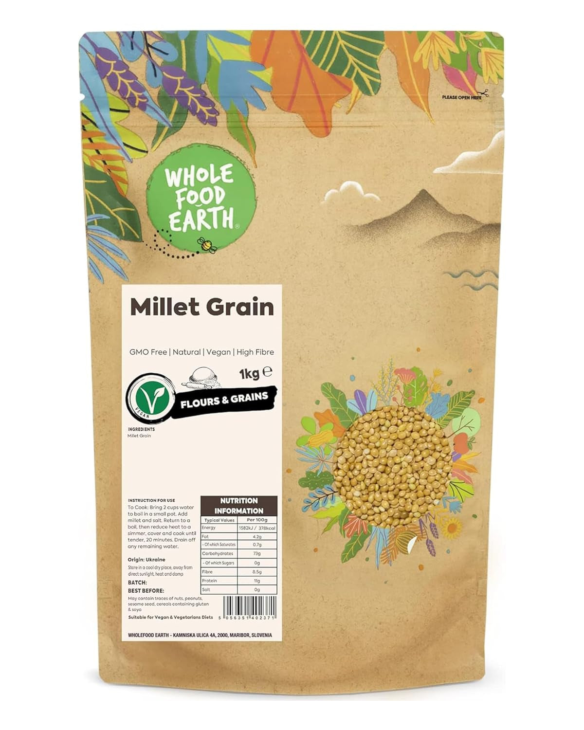 Millet à grains entiers - sans OGM - naturel - végétalien - sans produits laitiers - sans sucre ajouté - 1 kg