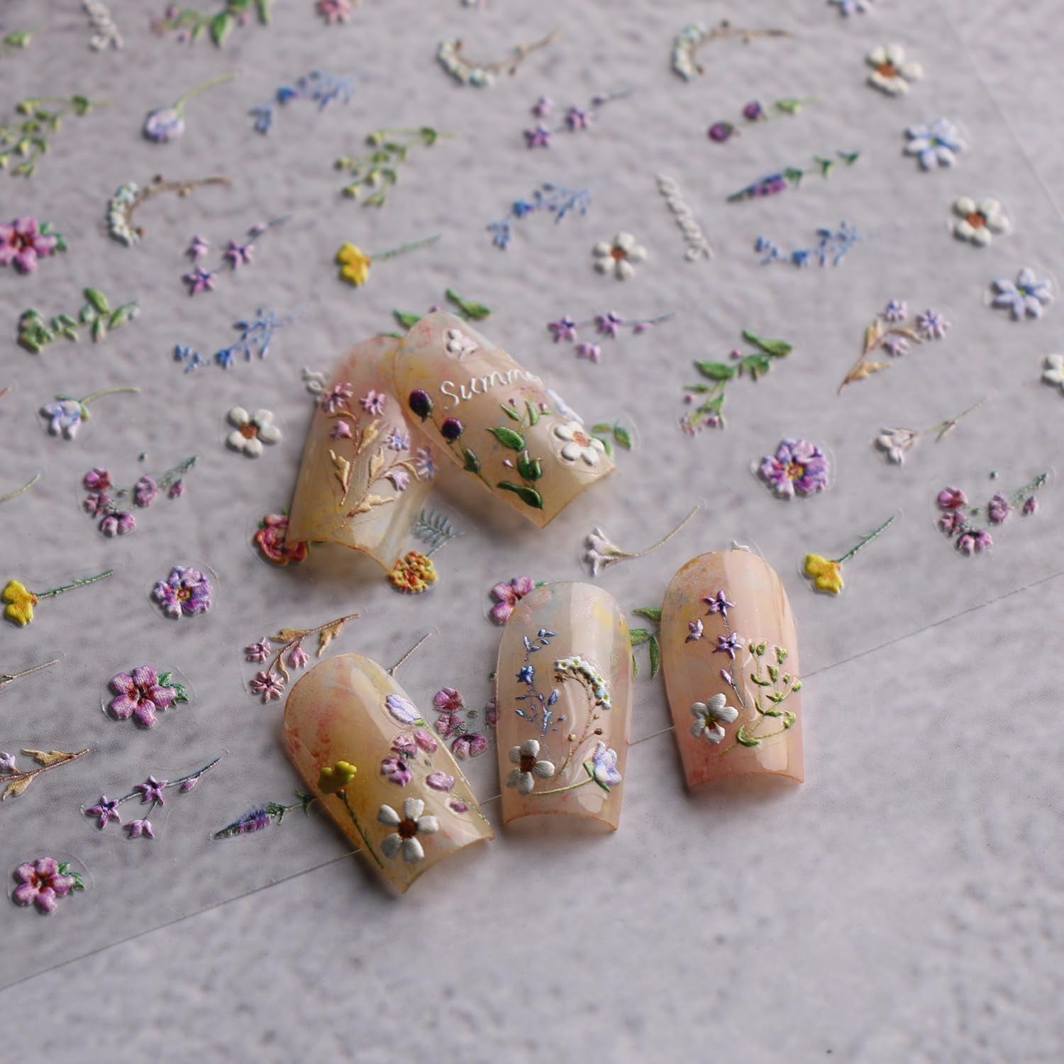 JMEOWIO 3D Nagelsticker Blume Frühling Sommer Floral Nail Art Sticker Selbstklebend Nagelaufkleber 5D Stereoskopisch Dekoration Nageldesign Zubehör 1 Blatt