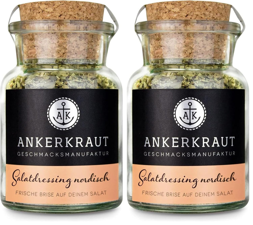 Ankerkraut Vinaigrette Nordisch Gewürz, 115g dans un verre en liège, Vinaigrette pour Knackigen Salat Schnell Selber Machen, Premium Qualität aus Hamburg