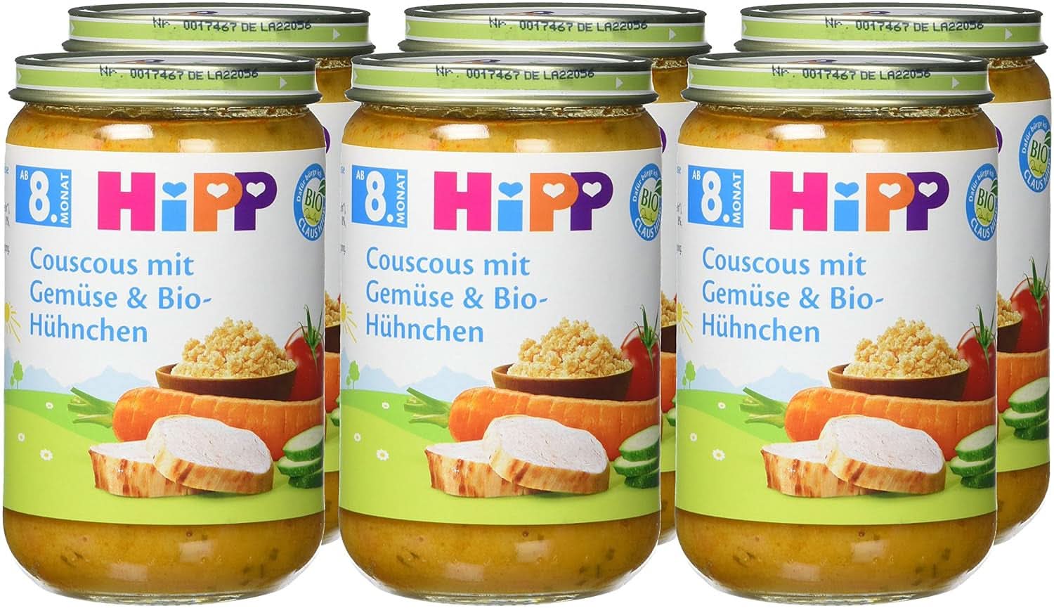 Hipp Couscous aux légumes et poulet bio, pack de 6 (6 X 220 grammes) Mère et Enfant Naty Shop