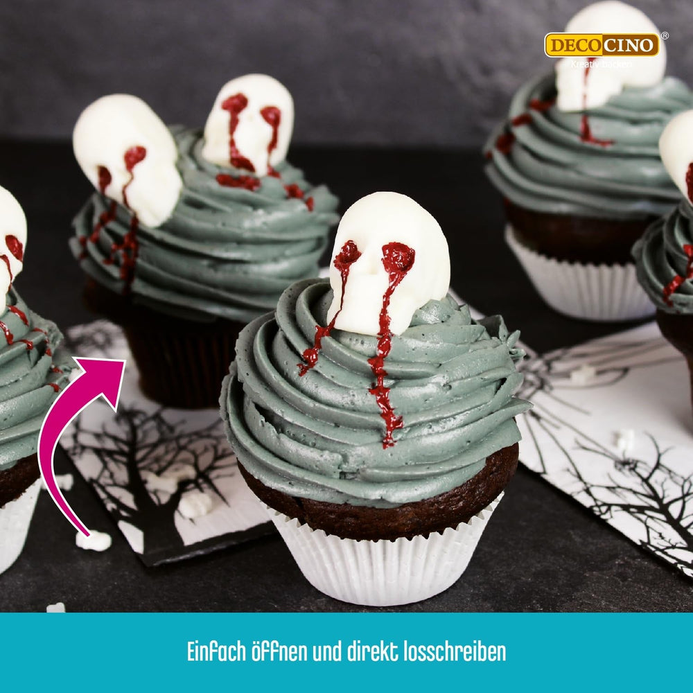 Decocino Lettrage en sucre rouge – Lettrage colorant alimentaire – Tube pratique pour étiqueter le fondant et le glaçage – Décorations de pâtisserie pour gâteaux, gâteaux et cupcakes ! (Paquet de 2)