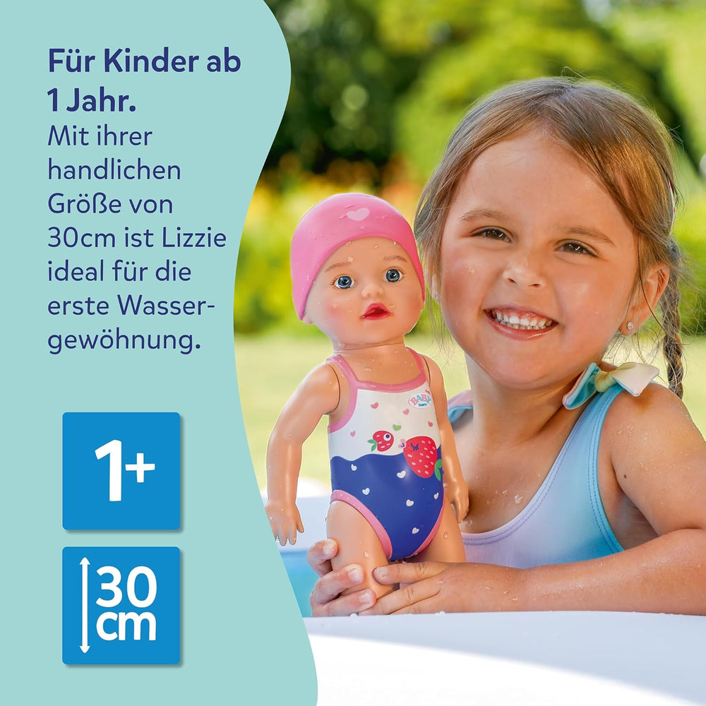 BABY Born Schwimmende Lizzie 30cm, Aufzieh-Badepuppe, wasserfest, funktioniert ohne Batterien, für Kinder ab 1 Jahr