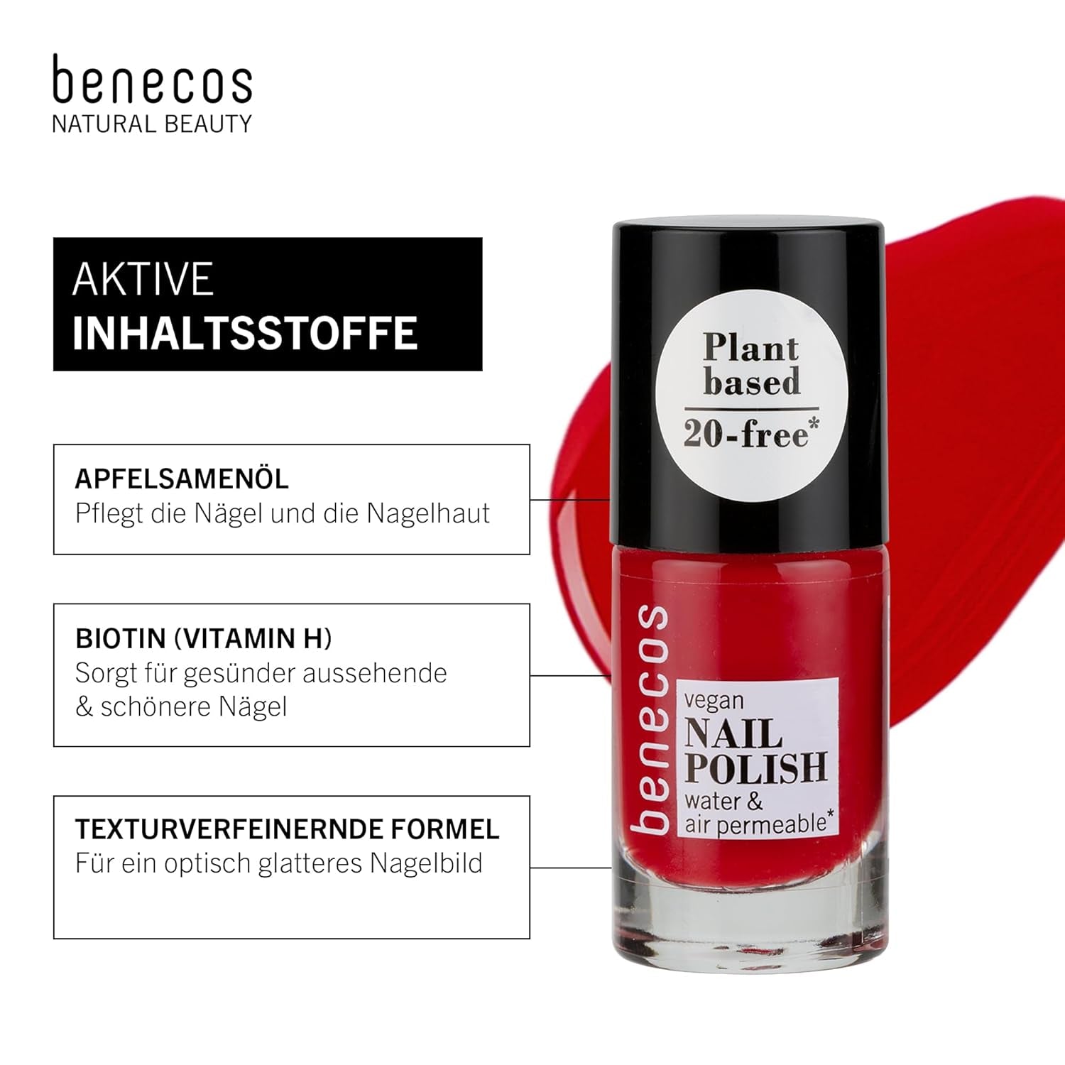 Benecos 20-Free vernis à ongles végétalien, rouge vintage - vernis à ongles à base de plantes - séchage rapide et longue durée - perméable à l'eau - enrichi en biotine - 5 ml