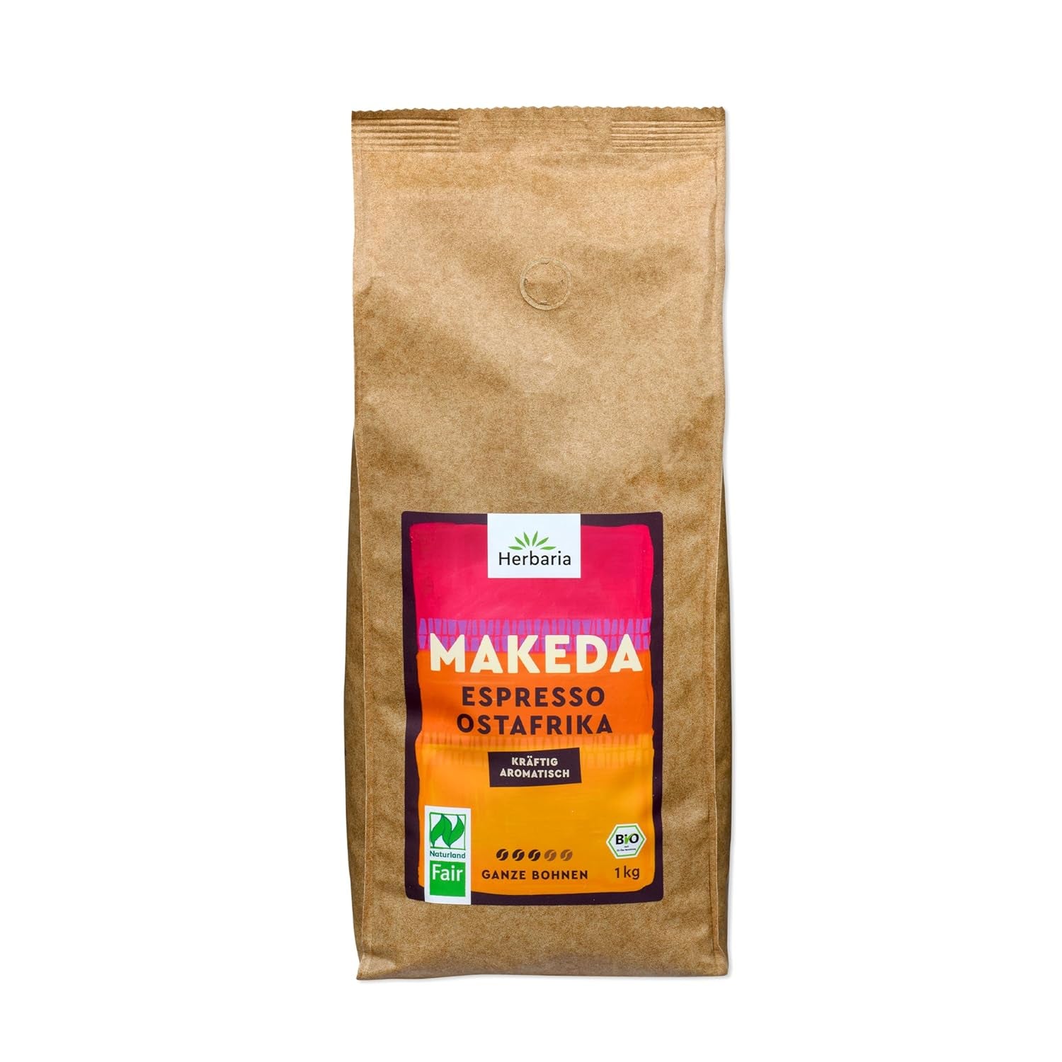 Herbaria MAKEDA Espresso En Grains Bio 1 Kg - Certifié Naturland Fair d'Afrique de l'Est - Arômes torréfiés avec cacao et notes de chêne - Grains de café biologiques parfaits pour les filtres portables et les machines à café automatiques Naty Shop Coffee Makeda Whole Beans 1 Kg Espresso