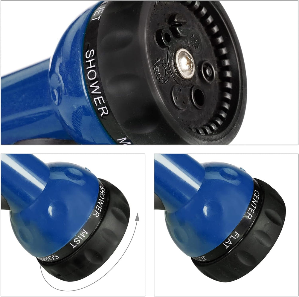 Relaxdays Tuyau spiralé extensible jusqu'à 10 m Tuyau d'arrosage flexible avec pulvérisateur d'eau 7 modes de pulvérisation Bleu 25 x 52 x 15 cm