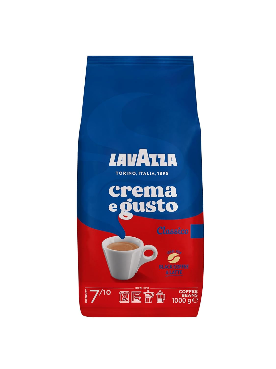 Café en grains Lavazza, Crema E Aroma, Arabica et Robusta, idéal pour machines à expresso Cafea Naty Shop 1 Kg Crema E Gusto - Classico