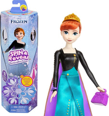 Mattel Disney The Ice Queen Anna Fashion Doll Set, Spin & Reveal avec 11 surprises, dont 5 accessoires, 5 autocollants et une scène de jeu, inspirée du film Disney, HXD27 Naty Shop Dolls Titre par défaut