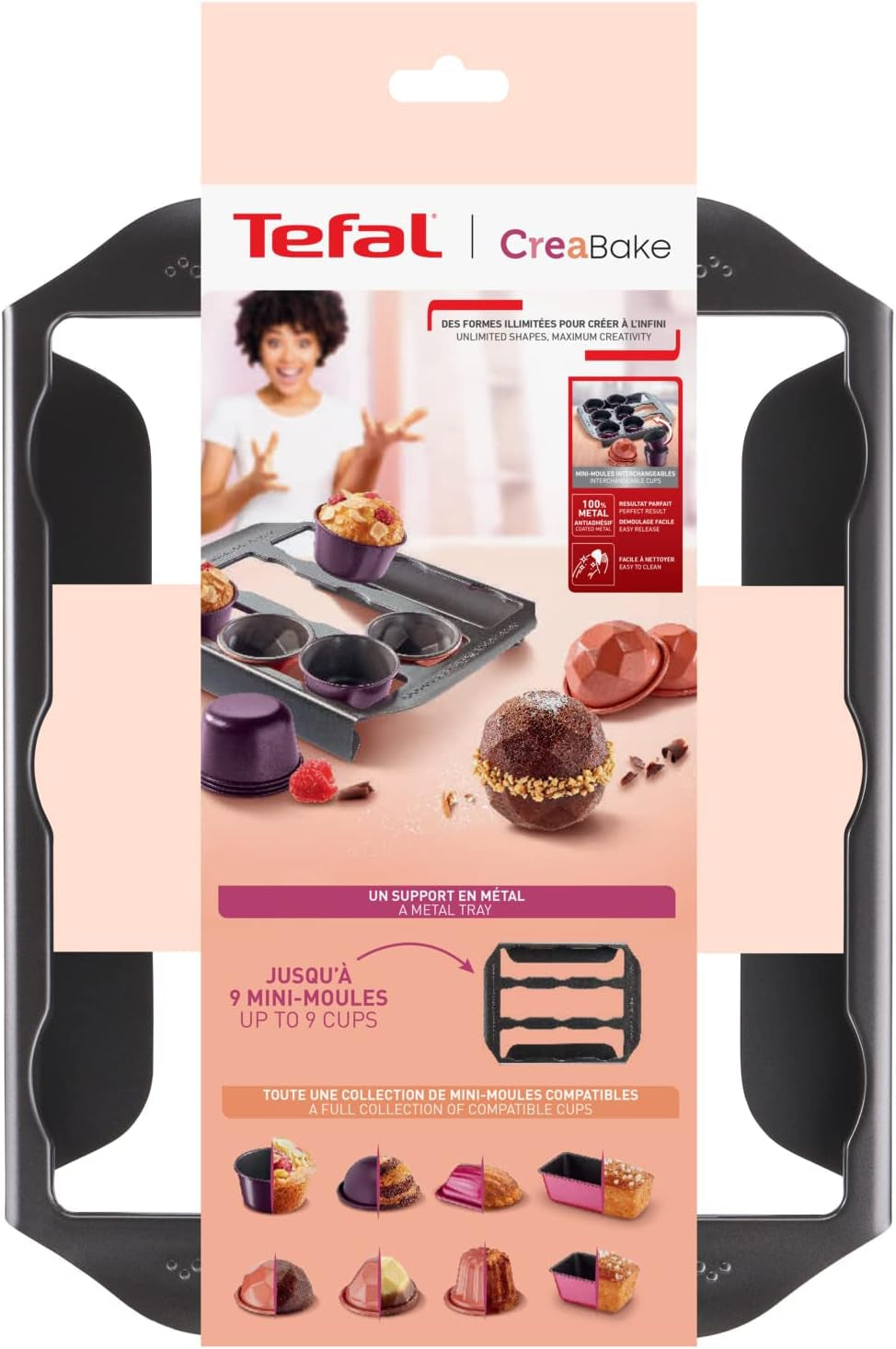 Tefal Creabake J3040104 Kuchenform, 9 Mulden, Antihaftbeschichtung, Austauschbar, Perfektes Backen, Kreative Und Leckere Rezepte, Nicht Compaible Mit Cake Factory, Creabake Moules et plaques à pâtisserie Naty Shop