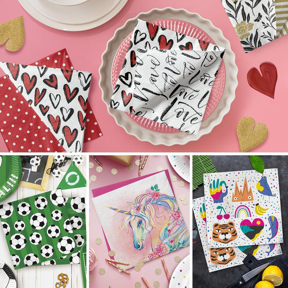 PAW - Serviettes 3 Plis (33 X 33 Cm) I 20 Pièces I Parfaites pour les Fêtes, Anniversaires, Vacances I Décorations de Table pour Fêtes d'Enfants - Serviettes en Papier à Motifs Colorés - Glace I Glace