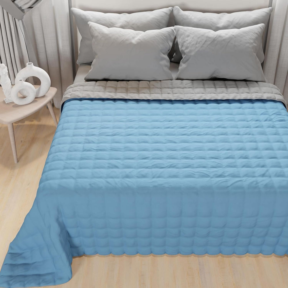 PETTI Artigiani Italiani - Couvre-lit simple, couvre-lit double face, couvre-lit à ressorts, bleu nuit, blanc, 100% Made in Italy