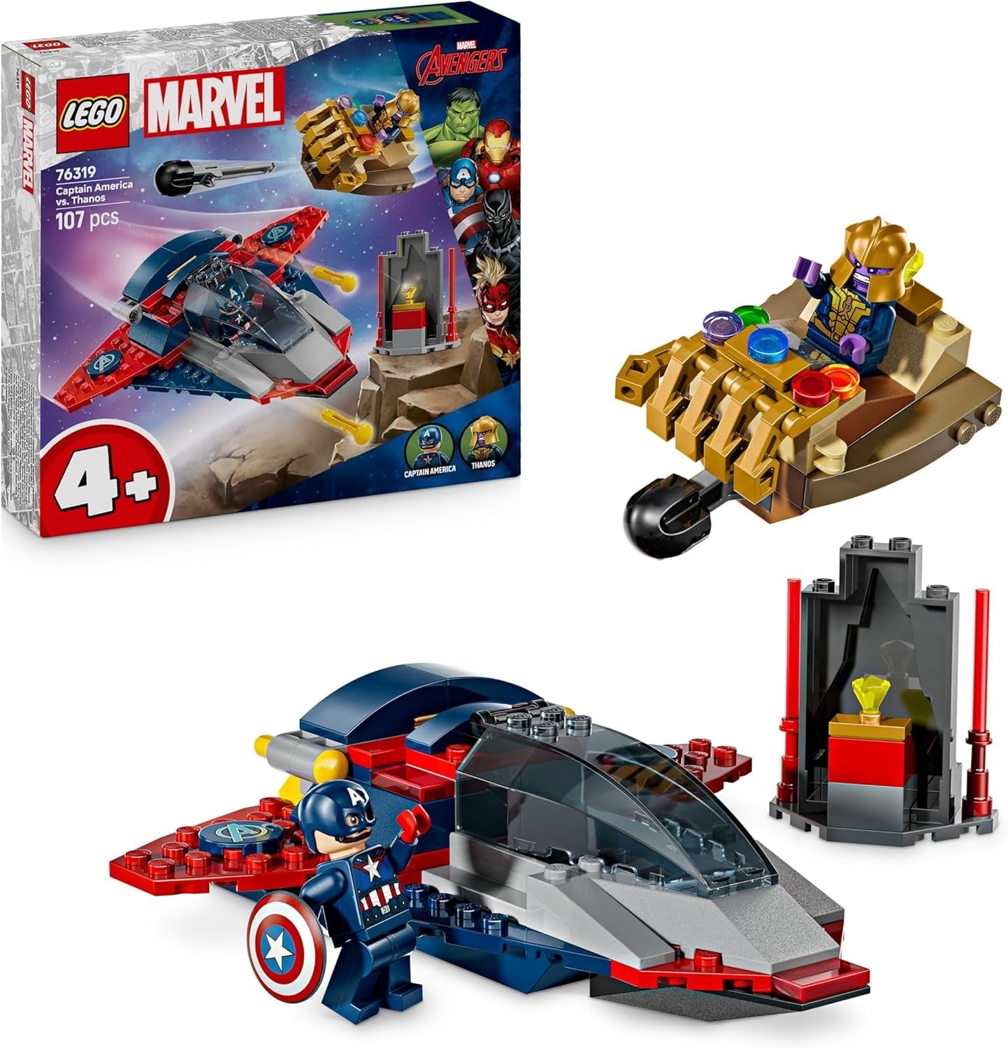 LEGO ǀ Marvel Captain America vs. Thanos - Kinder Spielzeug mit Minifiguren - Kreatives Geschenk für Jungen und Mädchen ab 4 Jahren - Superhelden Spielset zum Ausstellen und Sammeln - 76319