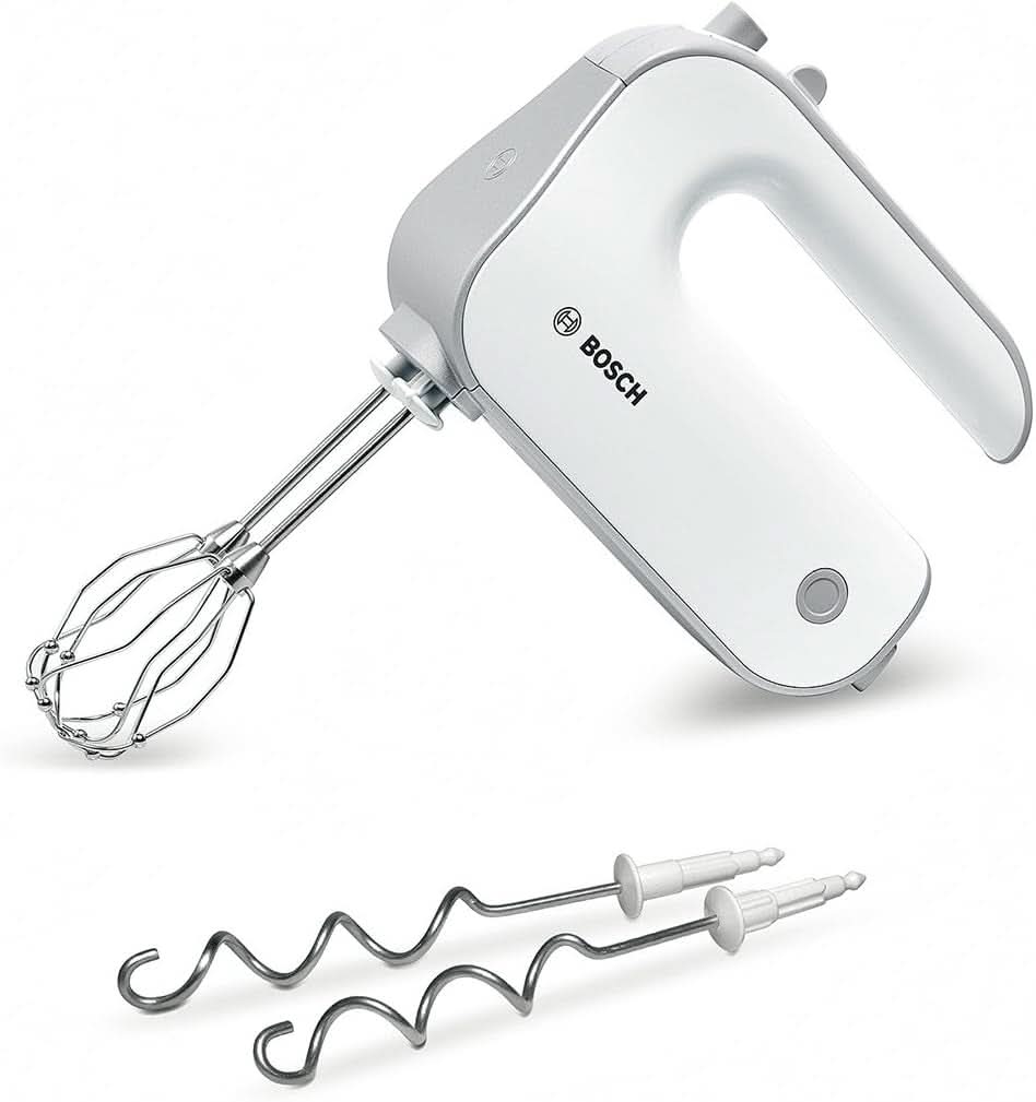Bosch Handrührer Styline MFQ4835DE, 2X2 Rührbesen, 2 Edelstahl-Nethaken, Spülmaschinengeeignet, 575 W, Weiß Kitchen Naty Shop Weiß/Silber