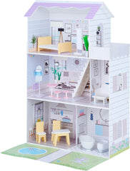 Teamson Kids Maison de poupée géante Olivia's Little World avec 16 accessoires de poupée, maison de poupée en bois avec meubles, 3 étages, maison de poupée 30 cm pour enfants, à partir de 3 ans