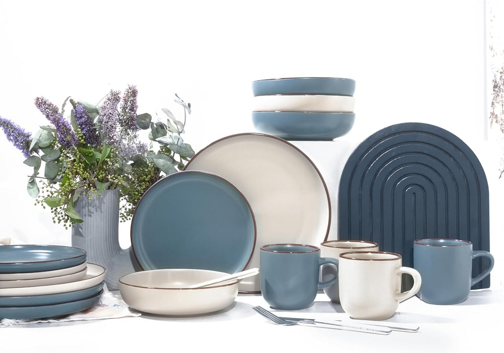 CreaTable, 21016, série moderne Scandic bleu-gris, service de table 16 pièces, service combiné en porcelaine, passe au lave-vaisselle et au micro-ondes, fabrication de qualité