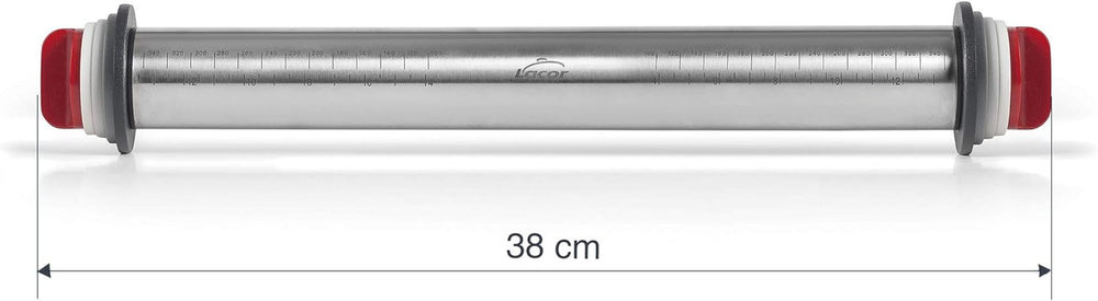 67143 - Rouleau d'essuie-tout Amasar, 4 disques amovibles, acier inoxydable, repères de mesure gravés, toutes les mesures, 41,5 cm, passe au lave-vaisselle, gris
