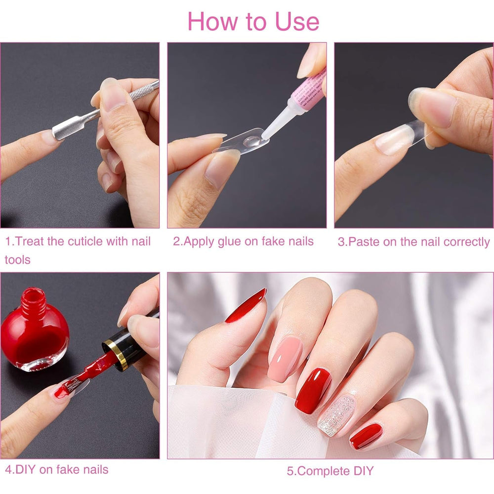 200 pcs Faux Ongles Conseils 10 Tailles Acrylique Ongles Artificiels avec Poussoir à Cuticules et Boîte Transparente pour Femmes et Filles (Naturel et Transparent)