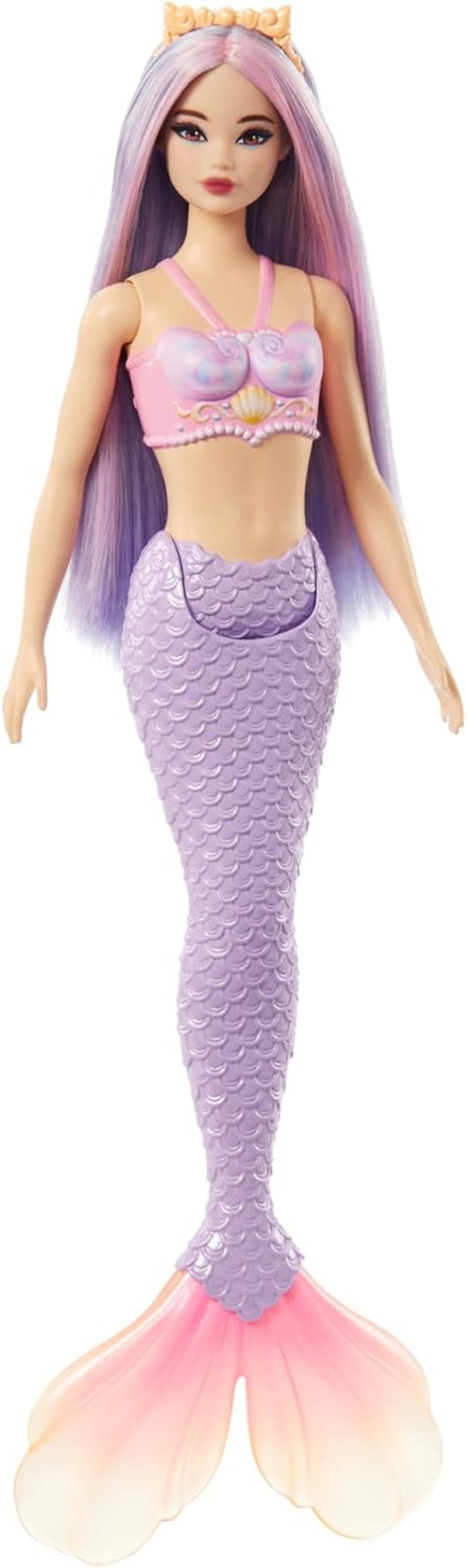 Poupée Barbie Sirène avec cheveux et bandeau fantaisie roses et lilas, haut en coquillage et poupée à nageoires arrière bleu lavande, HRR06 Naty Shop Dolls