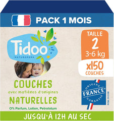 - Ökologische Diadeln, Größe 2 (3-6 kg) – natürlicher Ursprung, ohne Schadstoffe – 12 Stunden trocken, extrem saugfähig – hermestellung in Frankreich – 150 Einwegdiadeln – Packung 1 Month