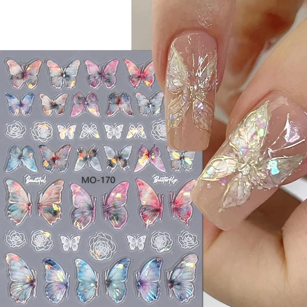 Autocollants pour ongles papillon en relief 5D autocollants de décoration d'ongles papillons auto-adhésifs autocollants d'art d'ongle de papillon aurore autocollants d'art d'ongle de papillon de conception d'accessoires d'ongle autocollants d'art d'ongle de papillon