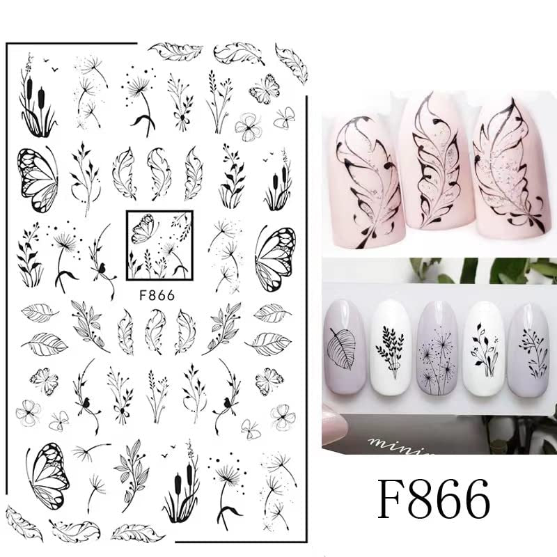 JMEOWIO Nagelsticker Blumen 10 Blatt Nagelaufkleber Selbstklebend Black White Blossom Nail Art Sticker Dekoration Nageldesign Zubehör