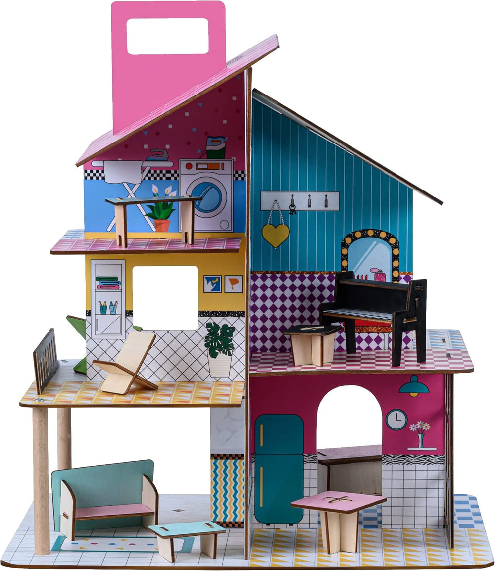 Olivia's Little World 360 Maison de poupée en bois pour enfants, poupées de 8,9 cm et 12 accessoires, multicolore TD-13260C