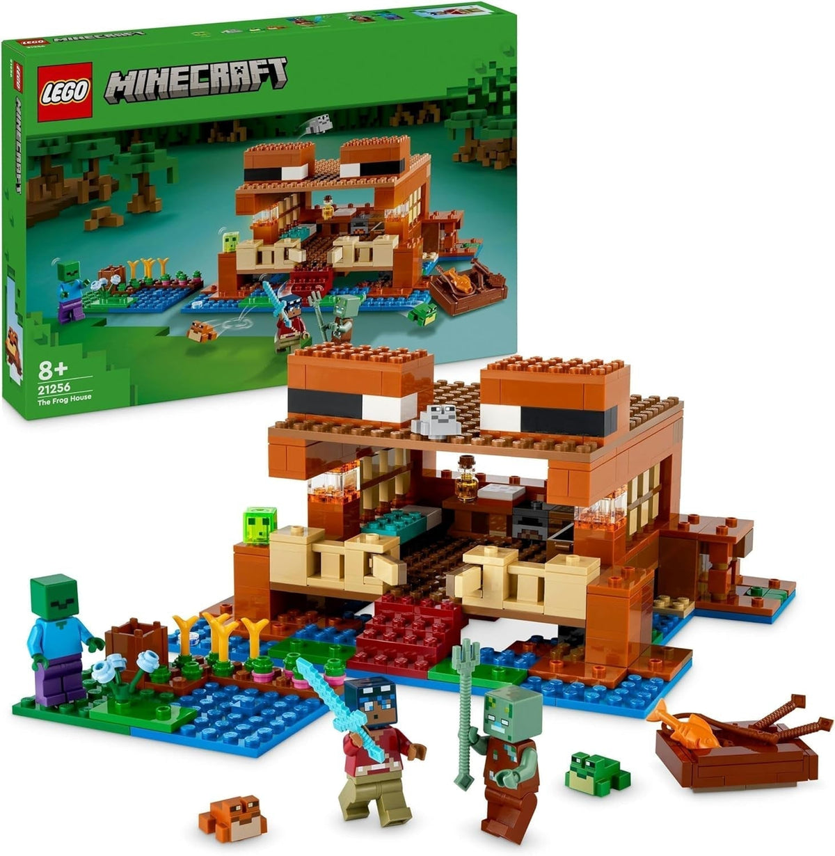 LEGO Minecraft The Frog House, maison de jouets avec figurines dont zombie, slime et noyé, ainsi que des accessoires tels qu'un bateau jouet et un établi, cadeau pour garçons et filles à partir de 8 ans 21256 Jeux de construction Besuche den LEGO-Store Single