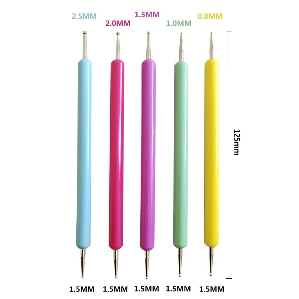 5 pièces Dotting Pen Set, Nagelpunkt-Stift, Dotting Pen Punktierung Stift Marbleizing Werkzeug Nagellack Maniküre Dot Nail Art Set, Marmorier-Werkzeug-Set, Punkte, Nagelkunst, Nagel Nail Werkzeug Set