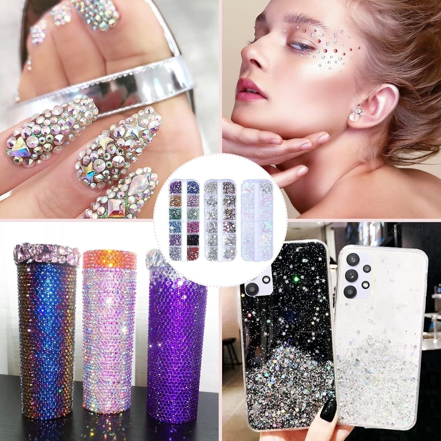 4200 pièces de pierres à strass pour les ongles, les paillettes, les paillettes, les colliers de strass avec les cristaux, les pierres à ongles, les diamants pour l'art des bijoux, un fond de teint unique pour les pierres à strass et les cueilleurs de strass