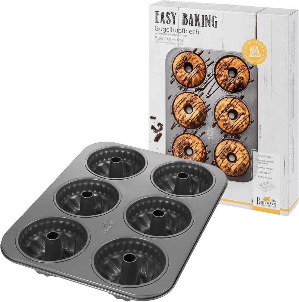 Birkmann, Easy Baking, Donutblech, Backform Für 6 Donuts, Mit Hochwertiger Antihaftbeschichtung, Ø 9 Cm, Mit Rezept, 881631 Moules et plaques à pâtisserie Naty Shop 6Er Gugelhupfform