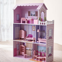 Maison de poupée géante Olivia's Small World, grande maison de poupée en bois avec meubles et accessoires, maison de poupée à 3 étages pour enfants, maison de poupée pour poupées de 12", 3 ans + Naty Shop Dollhouses