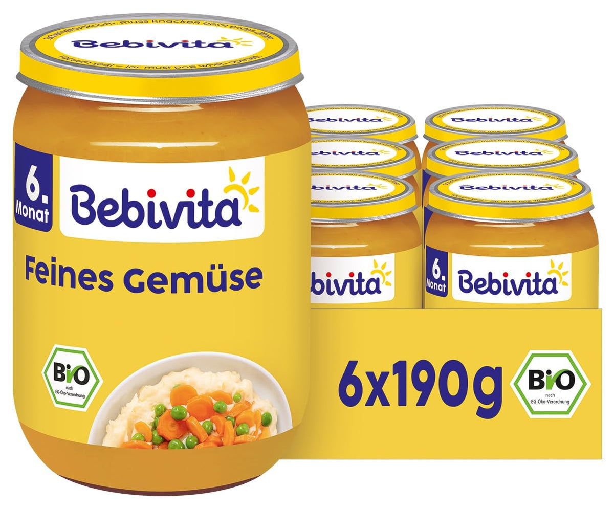 Légumes fins bio (6 x 190g), dès 6 mois, sans sel ajouté, le pot de légumes idéal pour débuter l'alimentation complémentaire