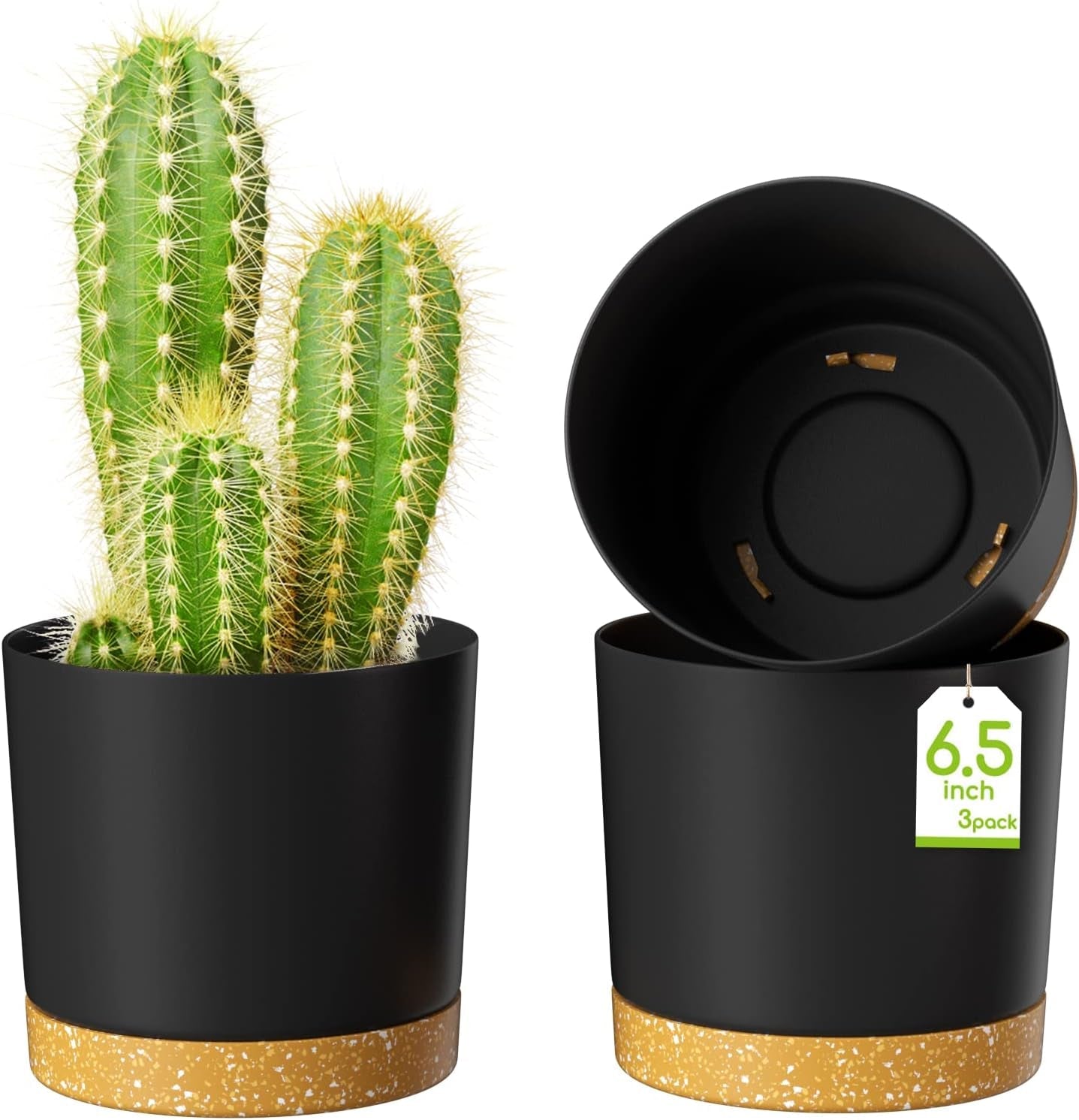 Ghiveci de flori ZMTECH cu diametrul de 25 cm pentru plante de apartament, ghivece de flori din plastic cu farfurie și găuri de drenaj, ghivece rotunde pentru plante de interior și exterior (set de 2, alb)