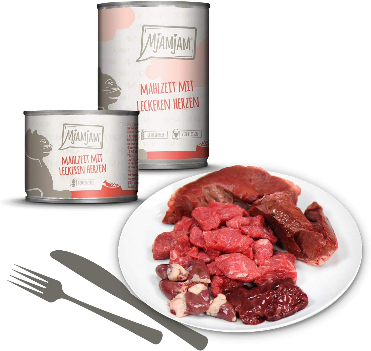 MjAMjAM - Nourriture humide de qualité supérieure pour chats - Pack mixte I - Poulet, bœuf, cœurs, paquet de 6 (6 x 200 g), sans céréales avec viande supplémentaire