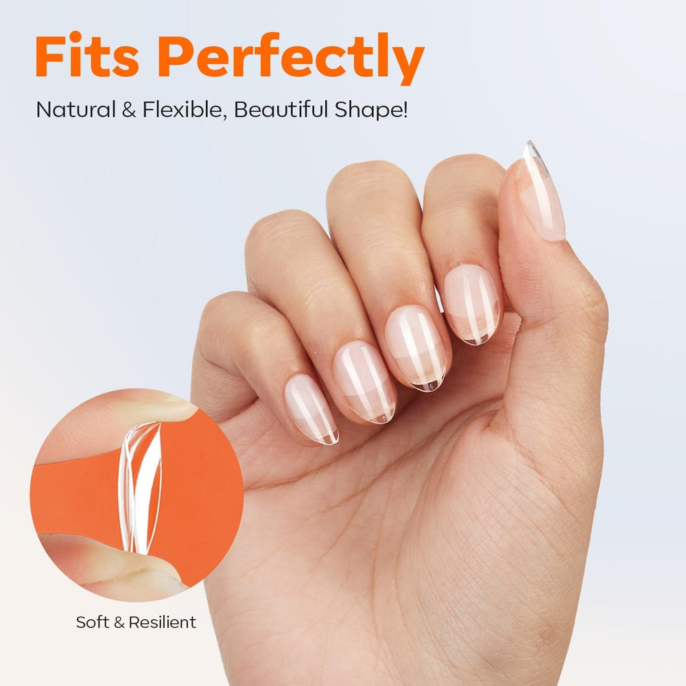 Modelones Nail Tips 216 pièces – Ensemble de pointes d'ongles à couverture complète, ensemble de pointes en gel souple, pointes d'ongles en résine PMMA pré-polissage, colle DIY sur ongles artificiels Nail Art, amandes courtes XS