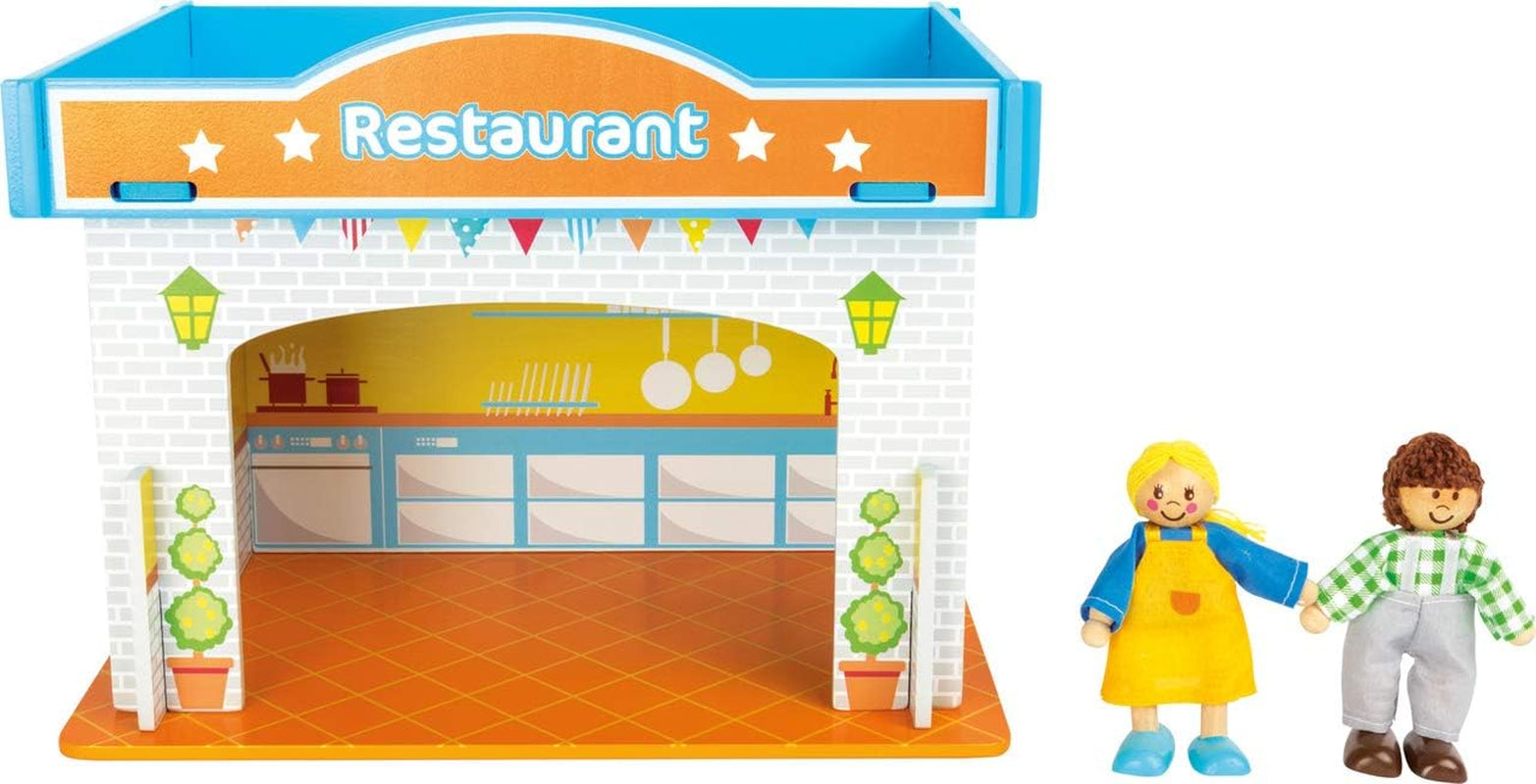 Small Foot 10852 Playhouse Restaurant En bois, Avec 2 figurines de poupée, accessoires et toit amovible, À partir de 3 ans Naty Shop Dollhouses