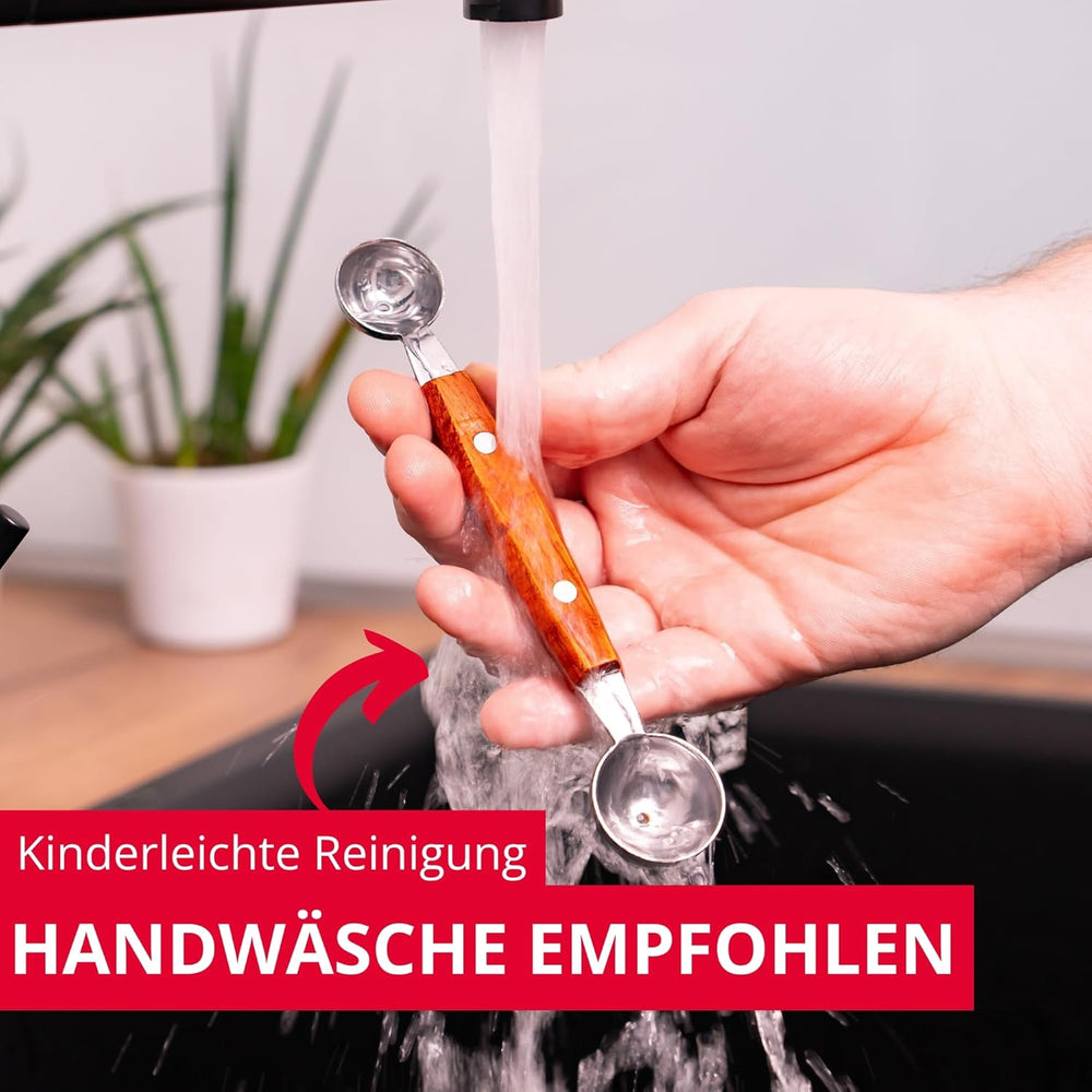 Westmark Woody Baller double face – Petite cuillère pour melon, kiwi, autres fruits et légumes ainsi que crème glacée, fromage à la crème ou beurre – Acier inoxydable, bois